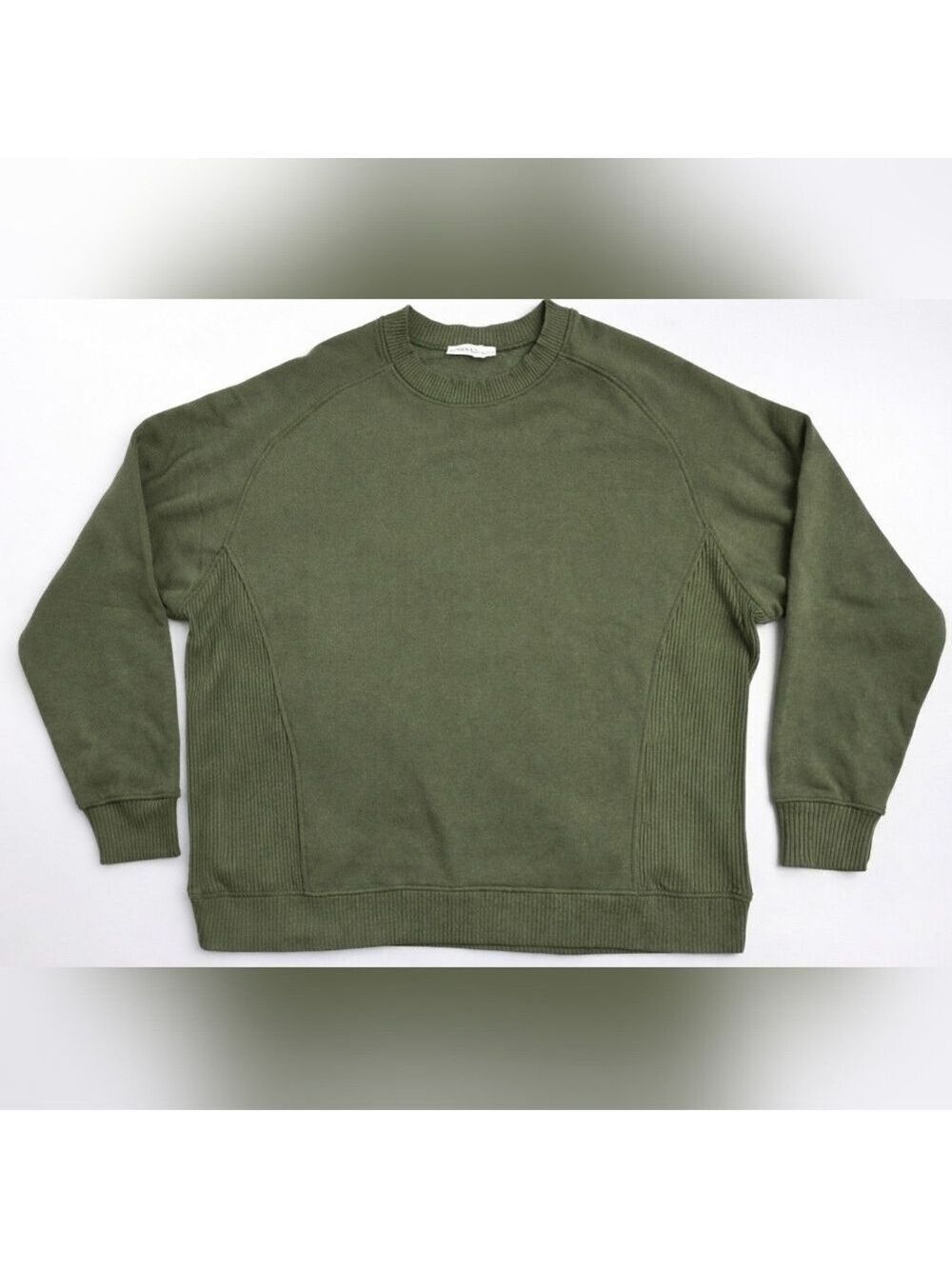ZENANA Olive Green Ribbed Crewneck Sweatshirt 1X - New Without Tags